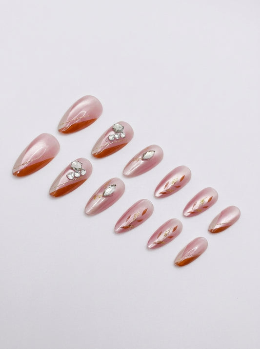 Bordeaux Bloom Press-On Nails With Application Kit