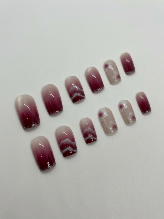 Burgundy Velvet Press-On Nails With Application Kit