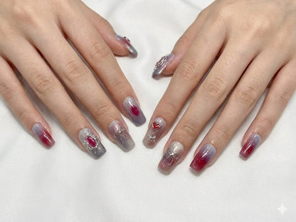 Crimson Chrome Press-On Nails With Application Kit