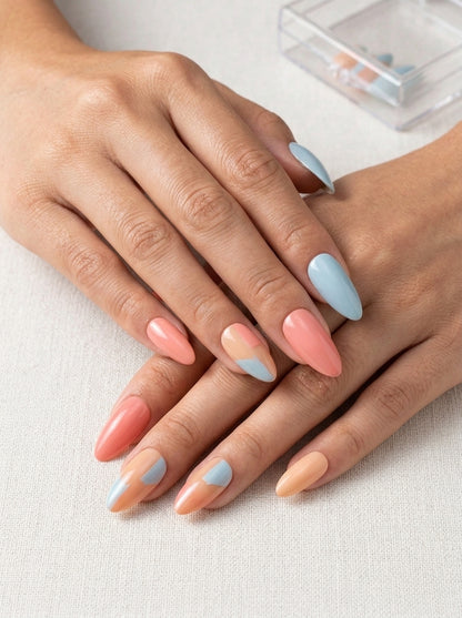 Cotton Candy Almond Glaze Nails ( Pre-Glued ) With Application Kit
