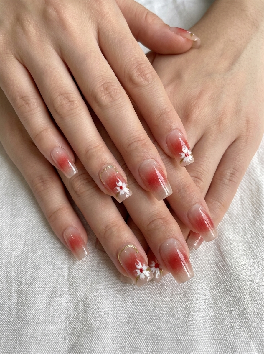 Crimson Bloom Press-On Nails With Application Kit