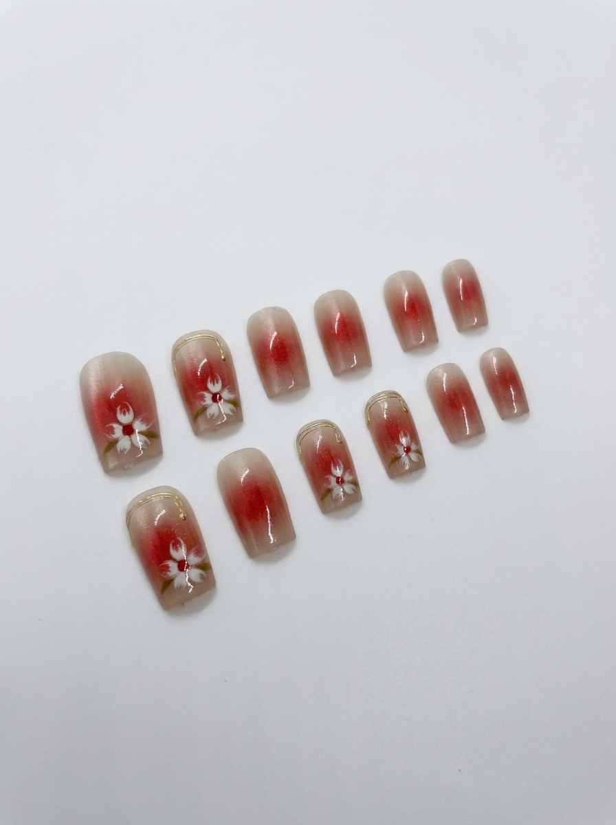 Crimson Bloom Press-On Nails With Application Kit