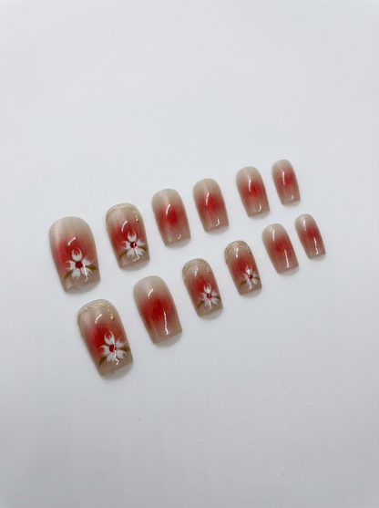 Crimson Bloom Press-On Nails With Application Kit