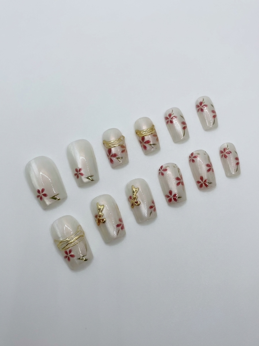 Pearl Sakura Press-On Nails With Application Kit