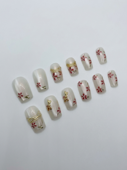 Pearl Sakura Press-On Nails With Application Kit