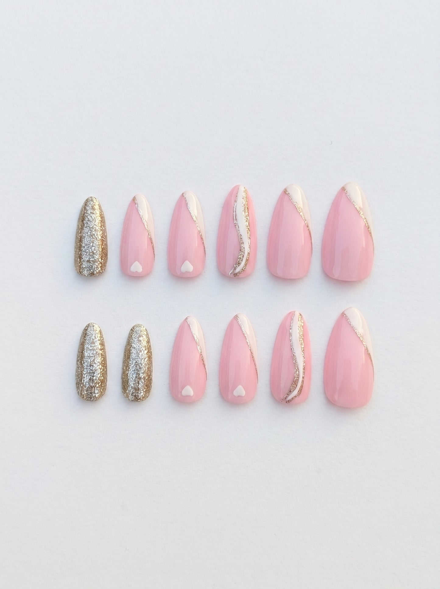 Champagne Glitter & Nude Almond Nails With Application Kit