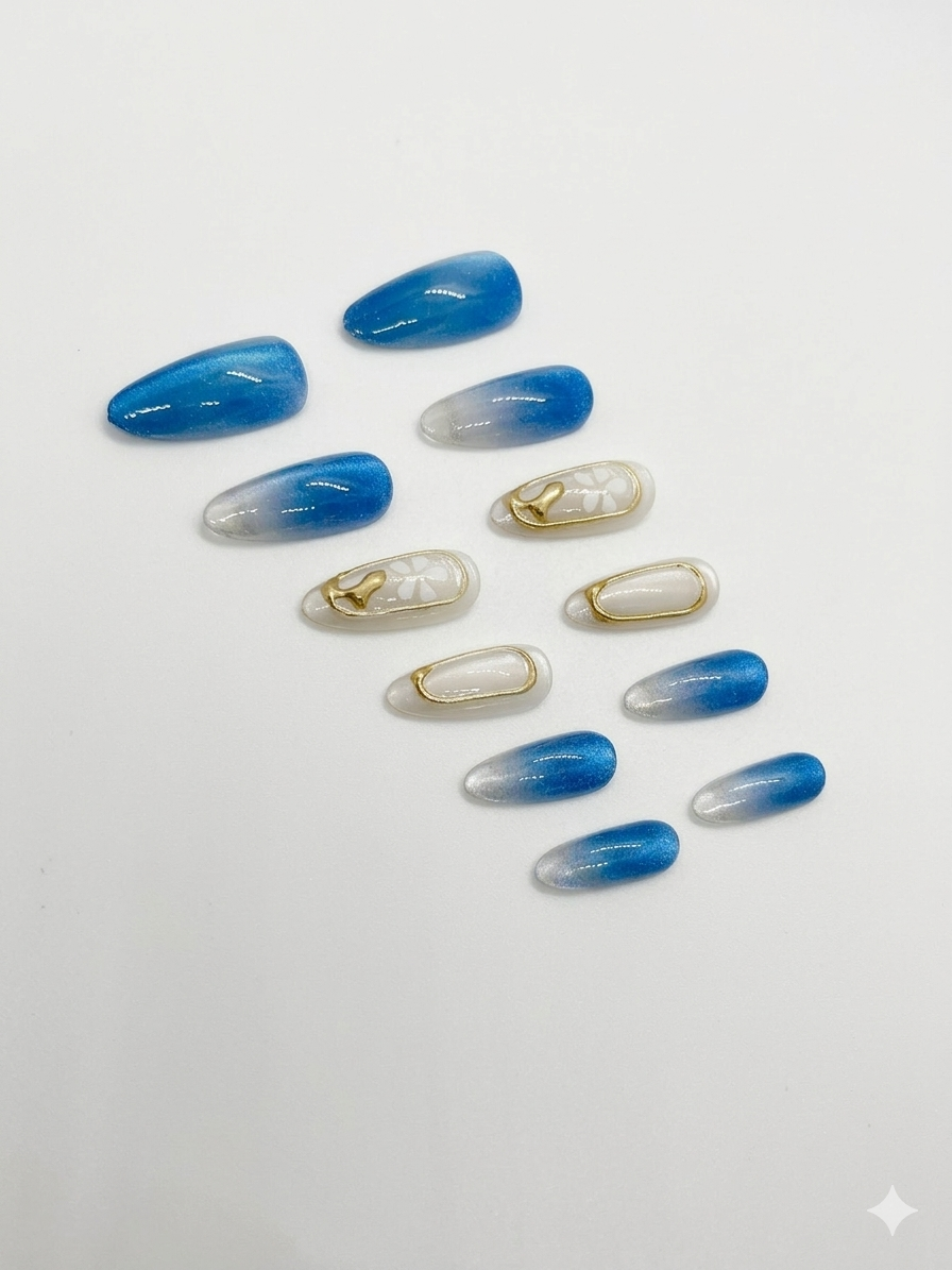 Sapphire Aura Press-On Nails With Application Kit