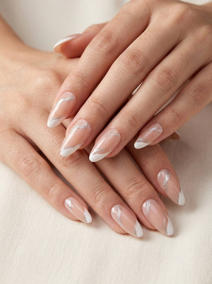 Classic White French Almond Nails With Application Kit