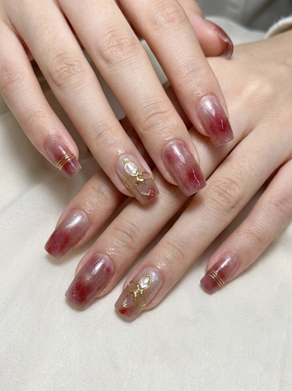 Scarlet Filigree Press-On Nails With Application Kit
