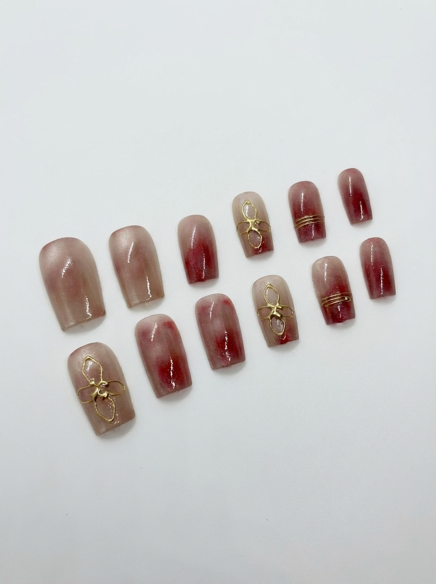 Scarlet Filigree Press-On Nails With Application Kit