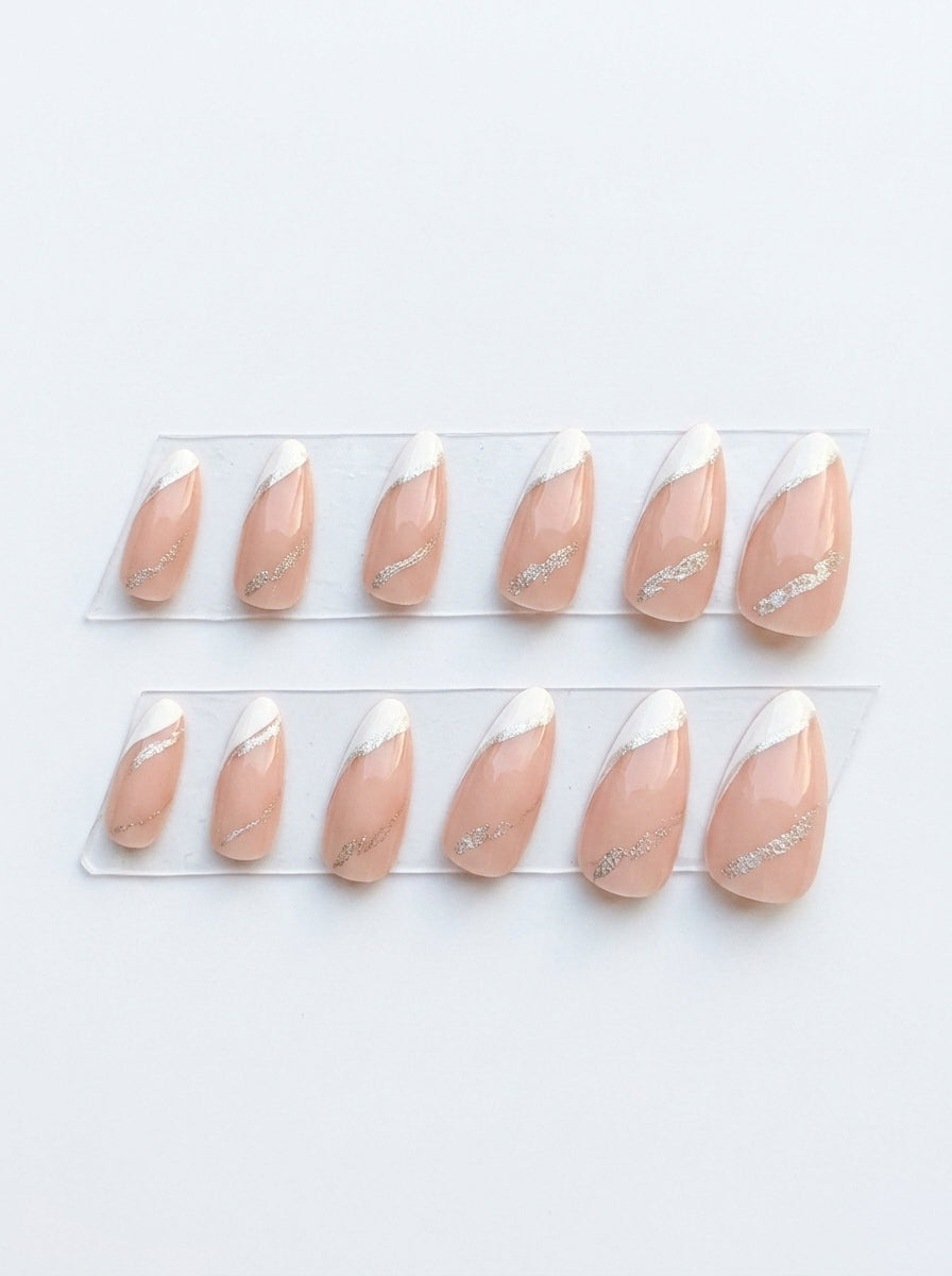 Classic White French Almond Nails With Application Kit