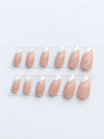 Classic White French Almond Nails With Application Kit