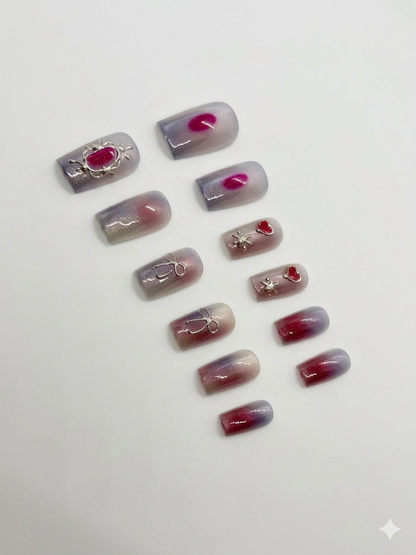 Crimson Chrome Press-On Nails With Application Kit