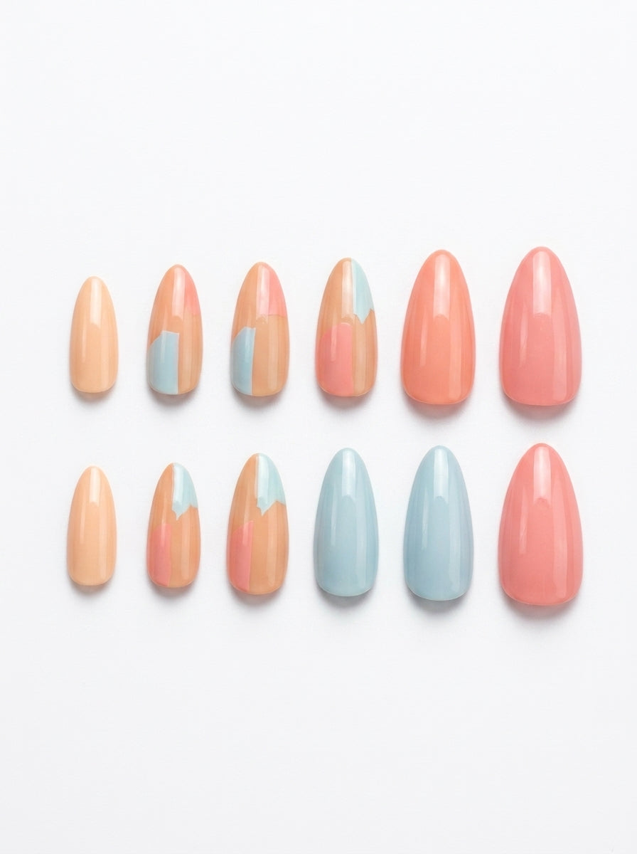 Cotton Candy Almond Glaze Nails ( Pre-Glued ) With Application Kit