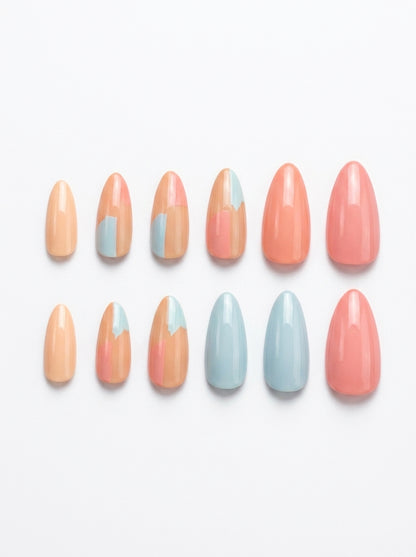 Cotton Candy Almond Glaze Nails ( Pre-Glued ) With Application Kit