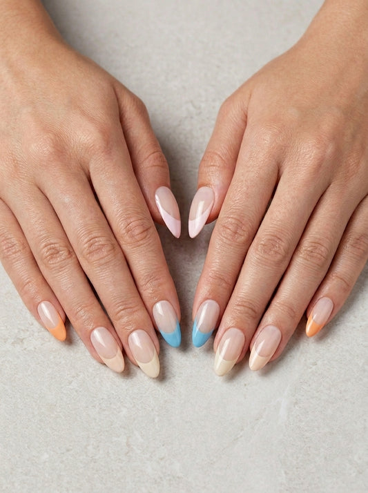 Metallic Jewel French Almond Nails With Application Kit