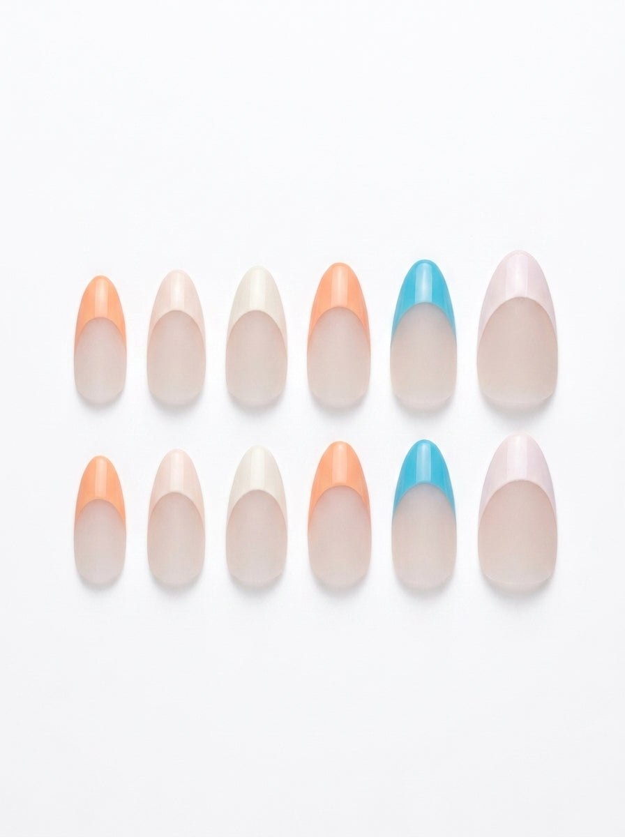 Metallic Jewel French Almond Nails With Application Kit