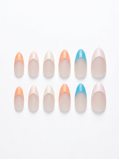 Metallic Jewel French Almond Nails With Application Kit