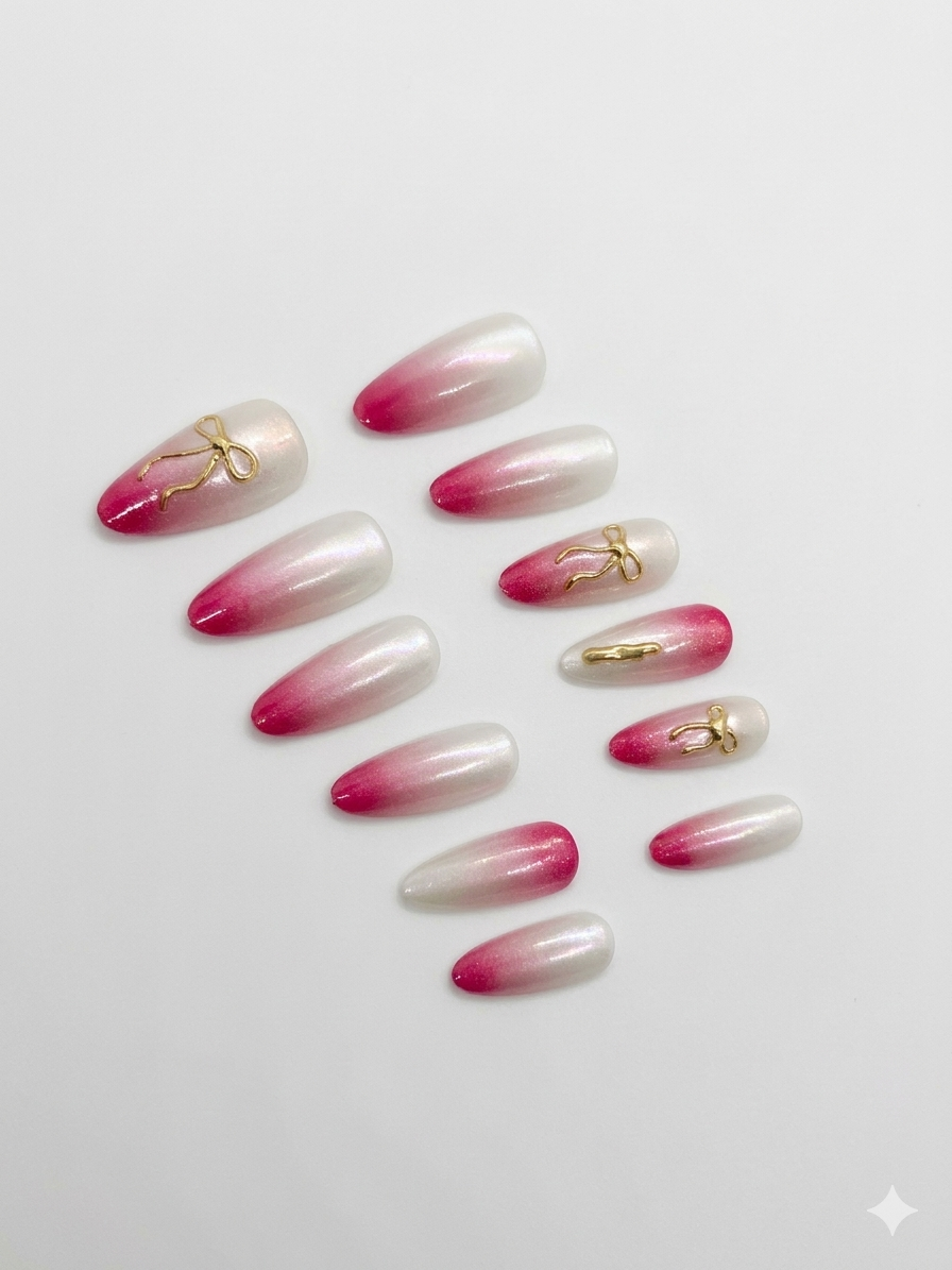 Pink Ribbon Aura Press-On Nails With Application Kit