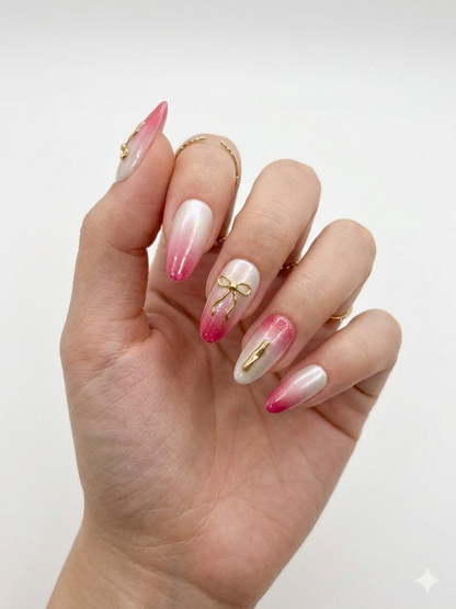 Pink Ribbon Aura Press-On Nails With Application Kit
