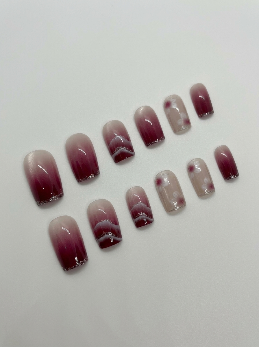 Burgundy Velvet Press-On Nails With Application Kit