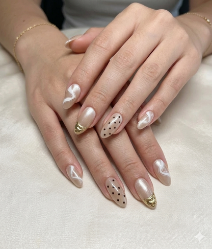 Golden Mocha Swirl Press-On Nails With Application kit