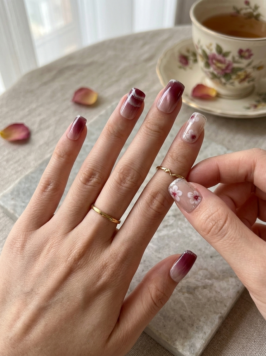 Burgundy Velvet Press-On Nails With Application Kit