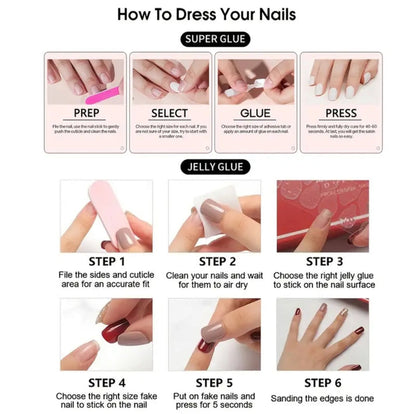 Champagne Glitter & Nude Almond Nails With Application Kit